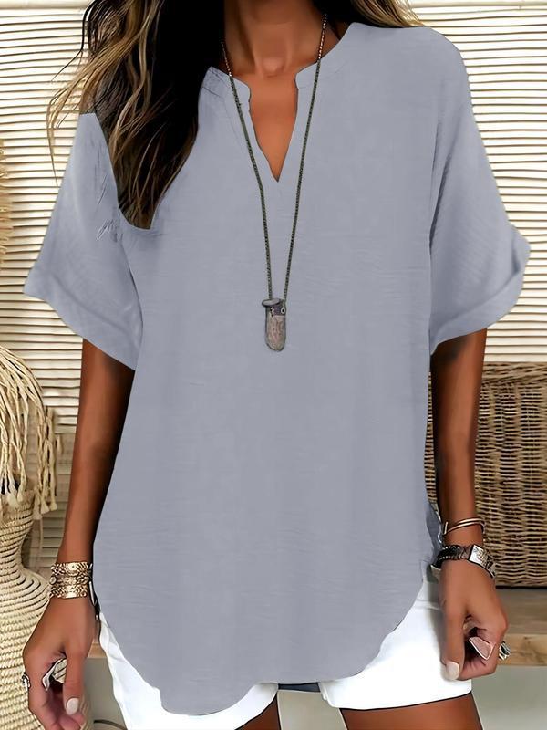 š„Last Day-60% OFFš¤Women's Plain Short Sleeve Blouse, Casual Solid Color Top for Daily Wear