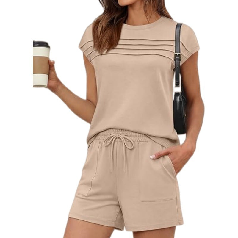 🔥LAST DAY SALE 70% OFF👍✨Women's Crew Neck Top & Drawstring Pants Short Set