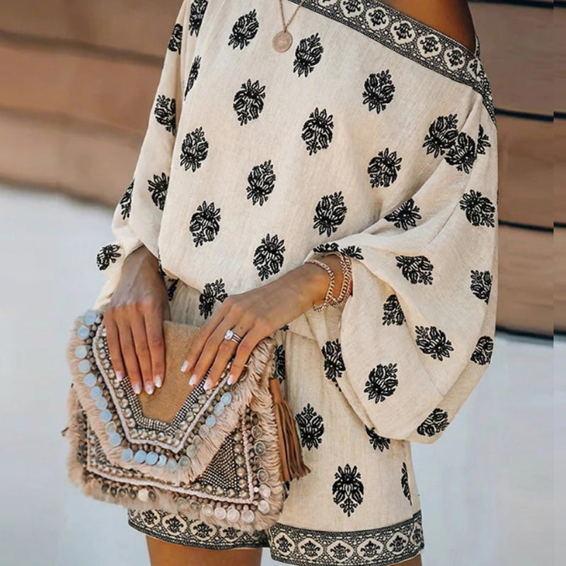 đź’•Limited Sale 70% OFFđź’•Bohemian Off-Shoulder Printed Jumpsuit Set