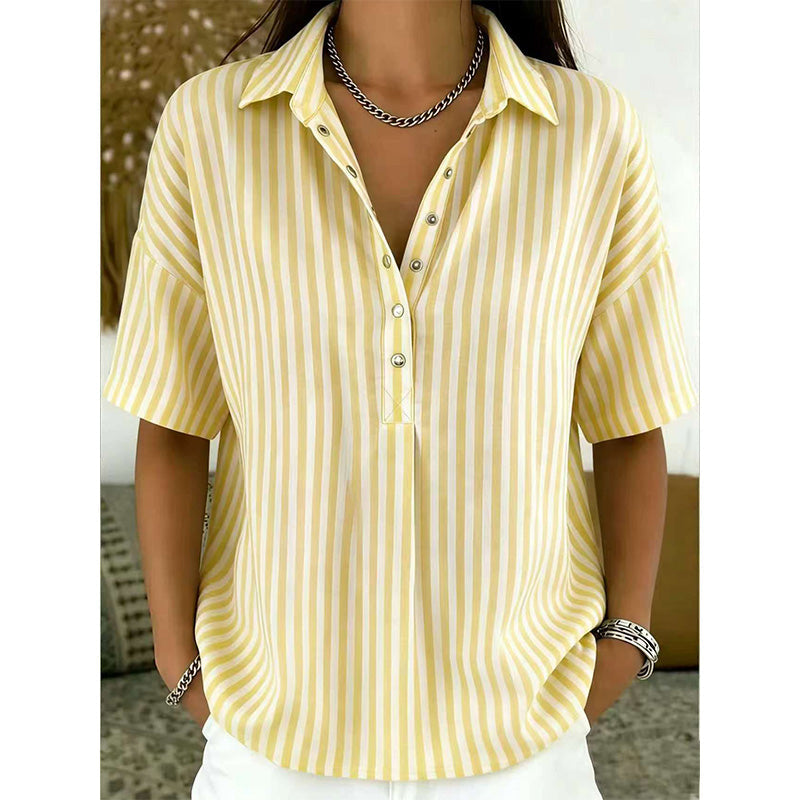 π LIMITED-TIME 50% OFF! β¨ Women's Striped Short-Sleeve Shirt β Relaxed Fit, V Neck, 9 Colors π