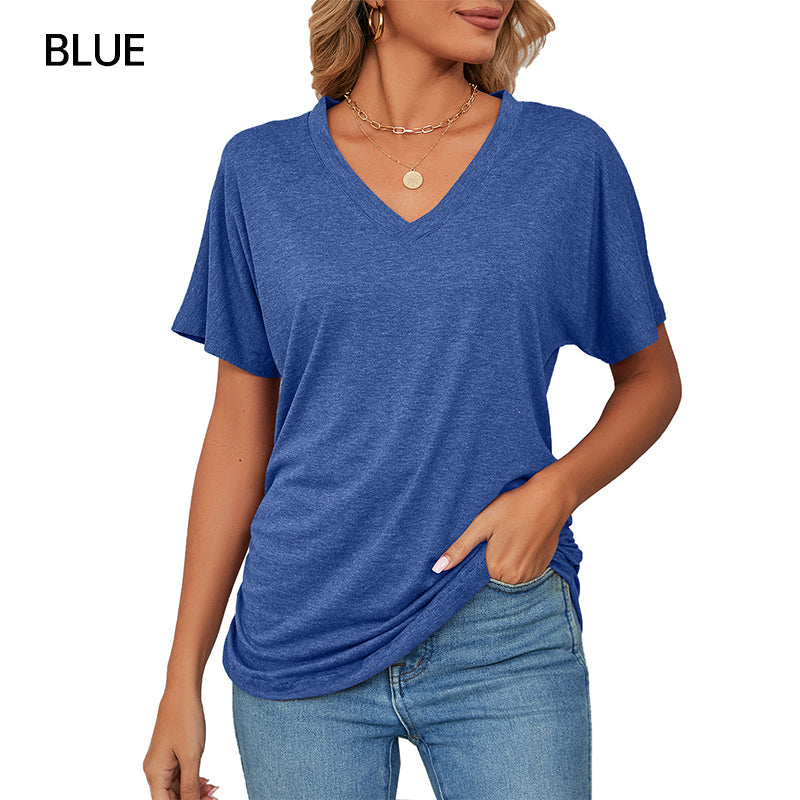 ⏰Summer Hot Sale 70% OFF👚Women's V-Neck Loose Soft Solid Color Short Sleeve Top