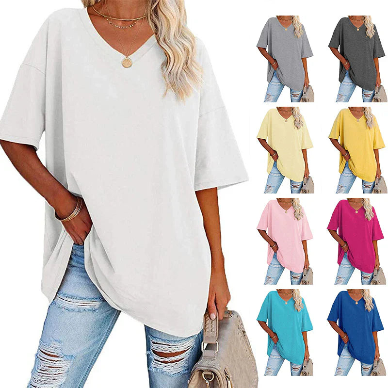 🌷2026 Summer Sale 50% OFF☀️Tankaneo Women's Plus Size V Neck T Shirts Summer Half Sleeve Tees Casual Loose Fit Cotton Tunic Top