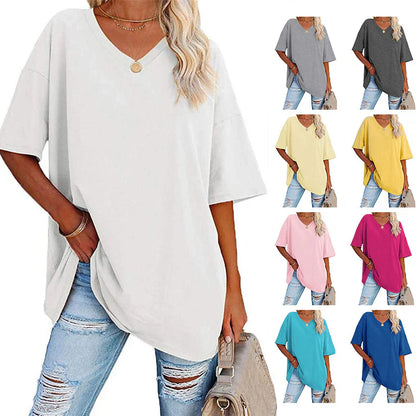 🌷2026 Summer Sale 50% OFF☀️Tankaneo Women's Plus Size V Neck T Shirts Summer Half Sleeve Tees Casual Loose Fit Cotton Tunic Top