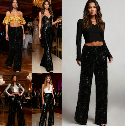 💖💃LAST DAY SALE 50% OFF👖✨Women's Sequin Sparkle Wide Leg Pants with Elastic Waistband✨