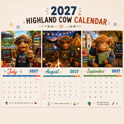 🐮2027 Funny Highland Cow Wall Calendar | A4 Hanging Calendar