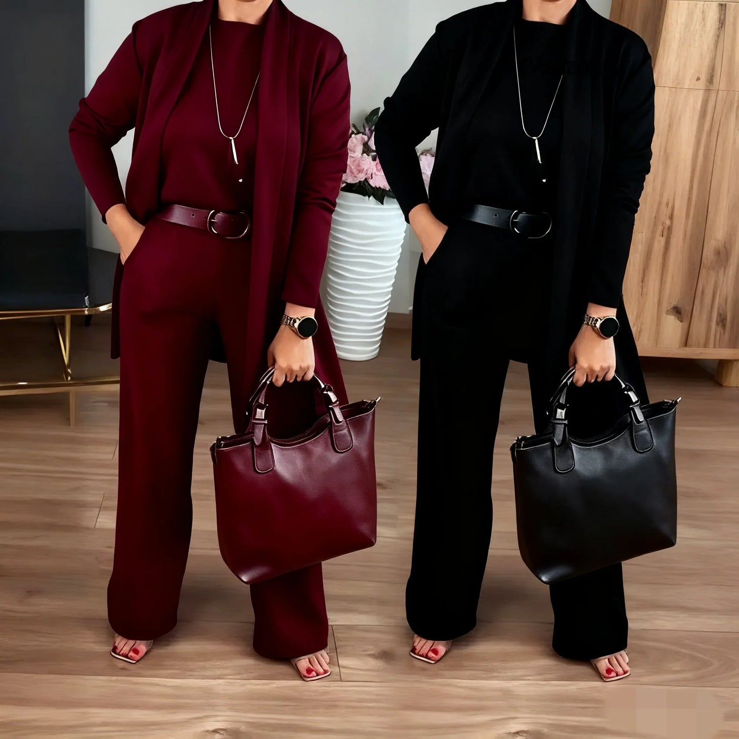 ✈️Free shipping worldwide⏳Time-Limited Special⏰Elegant 3-piece set including long cardigan, top and pants💞