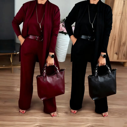 ✈️Free shipping worldwide⏳Time-Limited Special⏰Elegant 3-piece set including long cardigan, top and pants💞