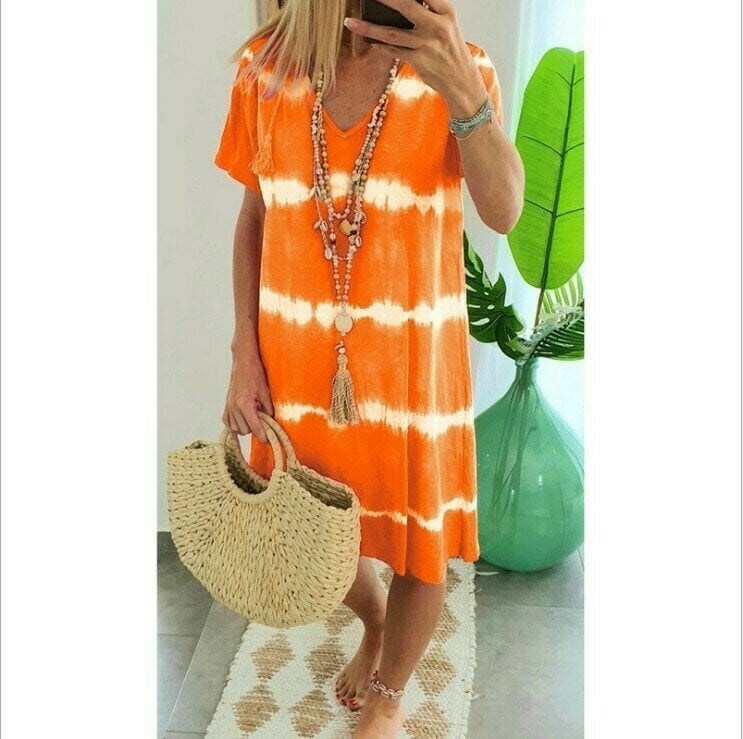 👗Surprise Price: Only £11.99!!🌈 Tie-Dye Striped Short Sleeve T-Shirt Dress – Soft & flowy – Perfect for summer, beach or casual days – comfortable and stylish 🌊✨