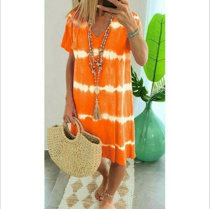 👗Surprise Price: Only £11.99!!🌈 Tie-Dye Striped Short Sleeve T-Shirt Dress – Soft & flowy – Perfect for summer, beach or casual days – comfortable and stylish 🌊✨