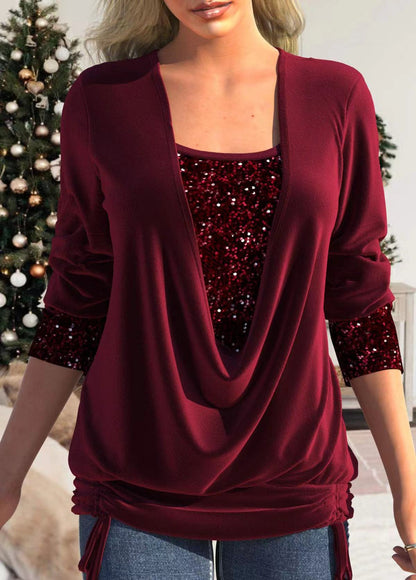 🎁New Year Sale 70% OFF 💕 Sequin Loose Smocked Fake Two-Piece Top