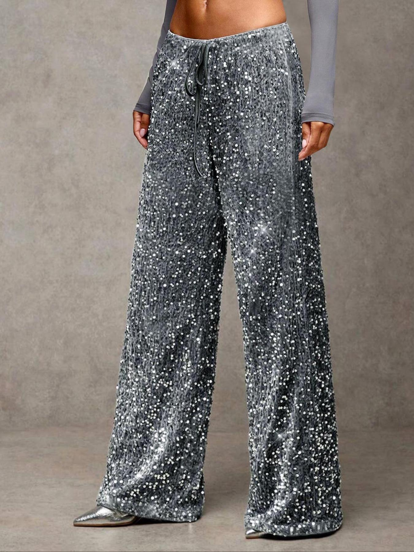 💖💃LAST DAY SALE 50% OFF👖✨Women's Sequin Sparkle Wide Leg Pants with Elastic Waistband✨