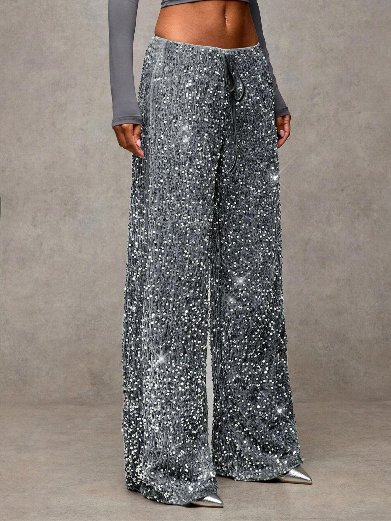 💖💃LAST DAY SALE 50% OFF👖✨Women's Sequin Sparkle Wide Leg Pants with Elastic Waistband✨