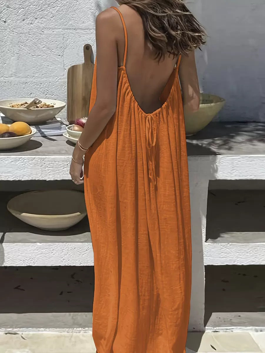 💕💖LAST DAY SALE 50% OFF!💃Women's Solid Color Backless Cami Dress