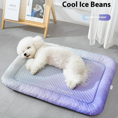 ⏰LAST DAY SALE ONLY￡7.99!!❄Pet Cooling Mat for Dogs & Cats 🐾 Naturally Cool Ice-Silk Pad • Breathable, Washable & Soft 🌿 For Floors, Sofas & Car Travel • Multiple Sizes • Gradient Colours ☀️🐶🐱