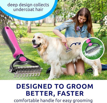🔥Last Day 50% OFF🔥Professional Double-Sided Pet Grooming Rake ✨ Undercoat Deshedding Tool for Dogs & Cats 🐶🐱
