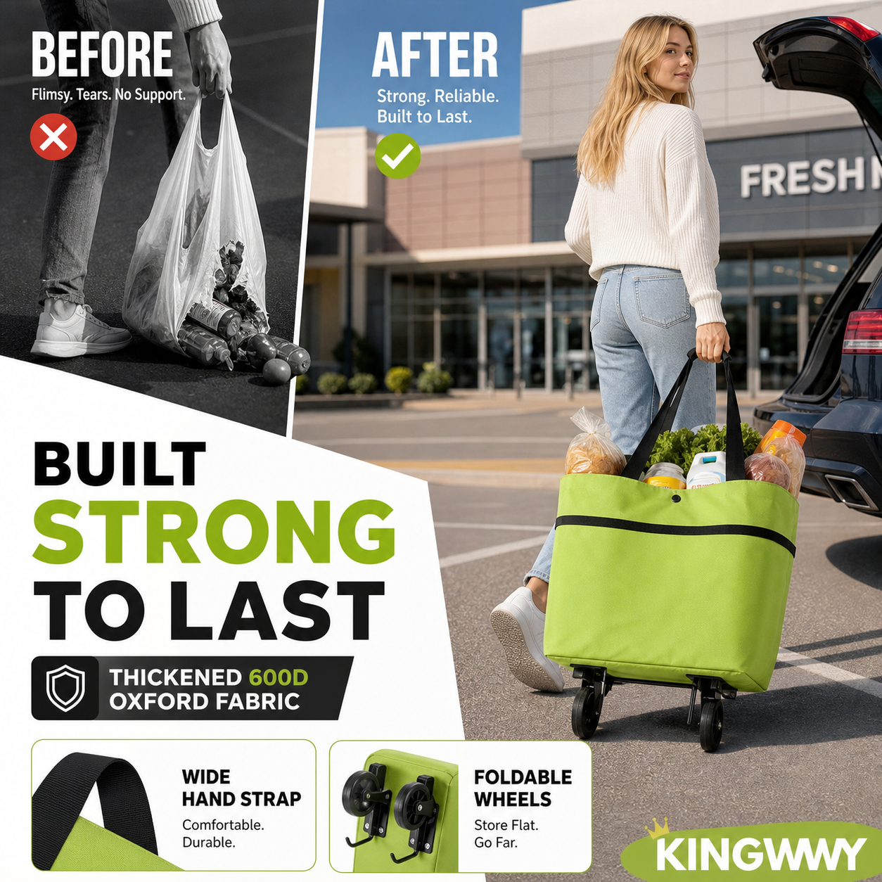 🔥Limited Offer ￡9.99!!⚡50K+ SOLD!🛍️2-in-1 Convertible shopping tote – hides wheels, holds 20kg, expands with zipper!