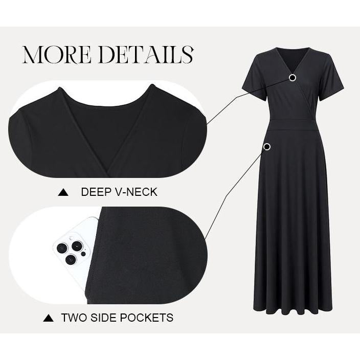 👗2026 Summer Hot Sale 49% OFF🌈 Women's V neck Ankle Length Floral Print Beach Long Flowy  Maxi Dress with Pockets🎀