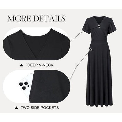 👗2026 Summer Hot Sale 49% OFF🌈 Women's V neck Ankle Length Floral Print Beach Long Flowy  Maxi Dress with Pockets🎀