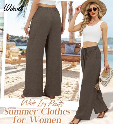💖LAST DAY SALE 50% OFF💷Women's Summer Wide Leg Pants Flowy Drawstring Elastic Waist Trousers with Pockets