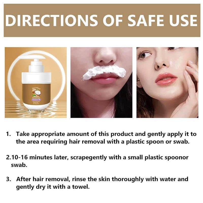 🧼 🧖‍♀️Coconut Oil Facial & Body Hair Removal Cream – Gentle & Moisturizing💧💧