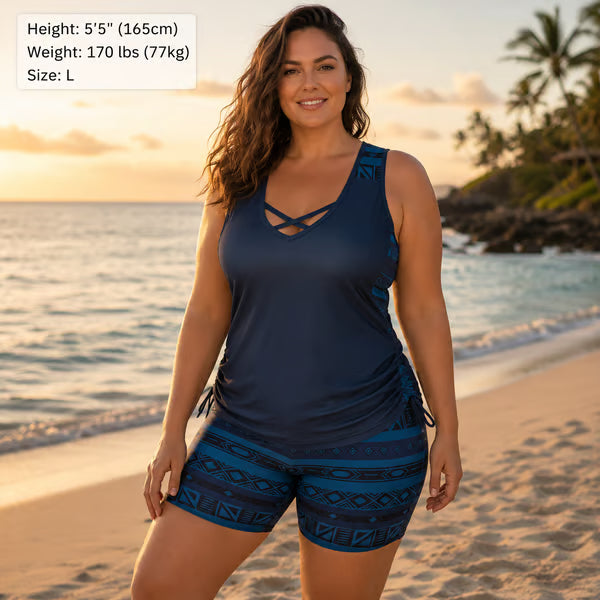 💗LAST DAY SALE 50% OFF- Miraclesuit Women's Tummy Control Tankini Set with Built-In Bra – Flattering Boho Swimwear with Shorts🔥GB
