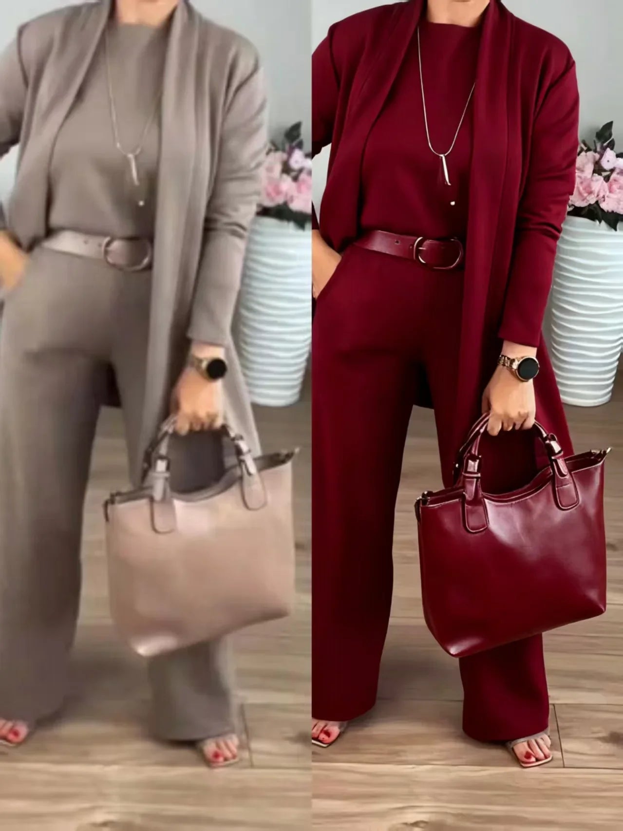 ✈️Free shipping worldwide⏳Time-Limited Special⏰Elegant 3-piece set including long cardigan, top and pants💞