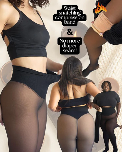 New Compression Band Model One-Seam Translucent Fleece Lined Tights