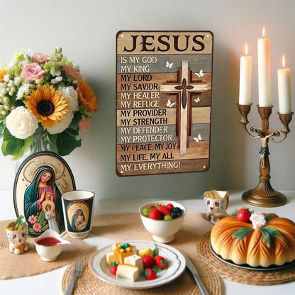 ✝️Christian Gifts for Women Men Jesus Is My God My King My Everything Vintage Tin Sign🙏