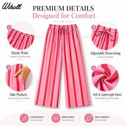💖LAST DAY SALE 50% OFF💷Women's Summer Wide Leg Pants Flowy Drawstring Elastic Waist Trousers with Pockets