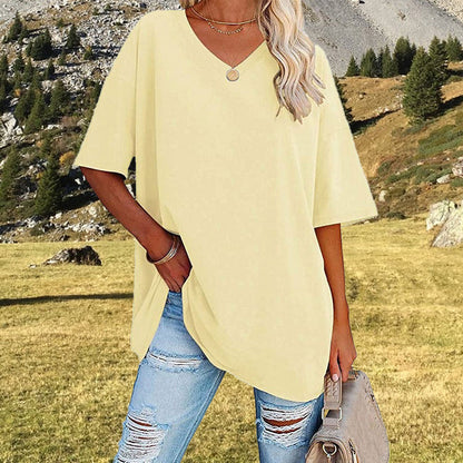 🌷2026 Summer Sale 50% OFF☀️Tankaneo Women's Plus Size V Neck T Shirts Summer Half Sleeve Tees Casual Loose Fit Cotton Tunic Top
