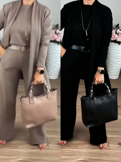 ✈️Free shipping worldwide⏳Time-Limited Special⏰Elegant 3-piece set including long cardigan, top and pants💞