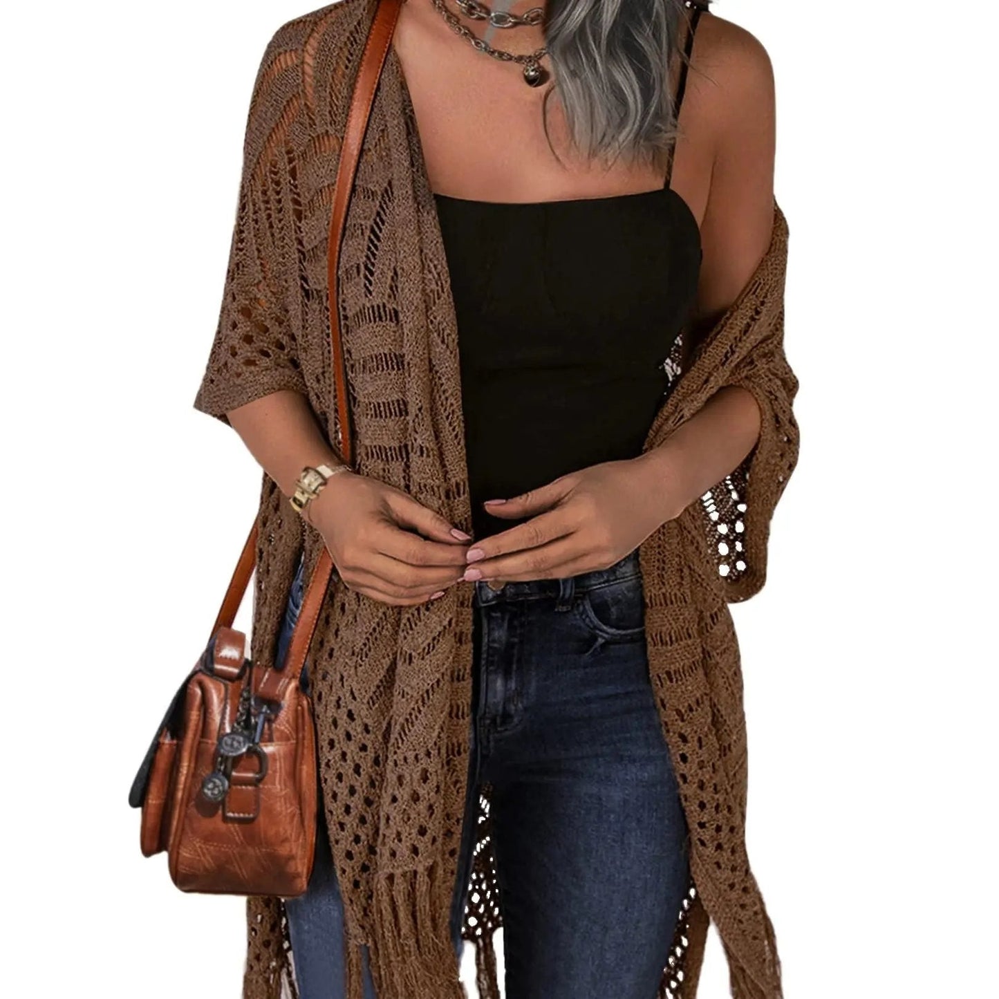 🔥 LIMITED-TIME Just £15.99!!😍Women’s Oversized Knit Cardigan – Lightweight Crochet Tassel Kimono for Spring & Summer 🌸