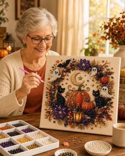 💥 Last Day 49% OFF👻✨50K+ SOLD!🎃 Halloween Pearl Art DIY Kit – No painting skills needed, just match & place pearls. Create spooky‑cute décor for a cosy autumn home! 🧵🖼️