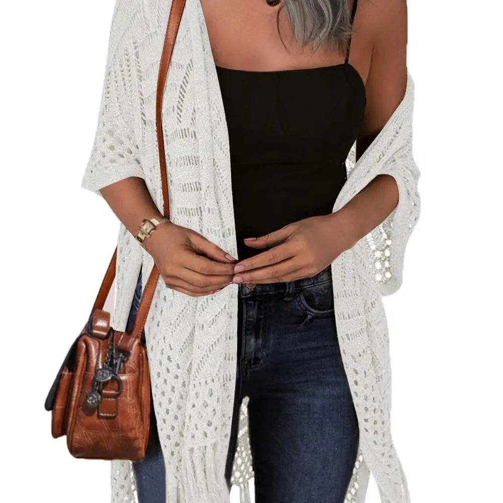 🔥 LIMITED-TIME Just £15.99!!😍Women’s Oversized Knit Cardigan – Lightweight Crochet Tassel Kimono for Spring & Summer 🌸