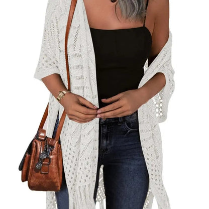 🔥 LIMITED-TIME Just £15.99!!😍Women’s Oversized Knit Cardigan – Lightweight Crochet Tassel Kimono for Spring & Summer 🌸