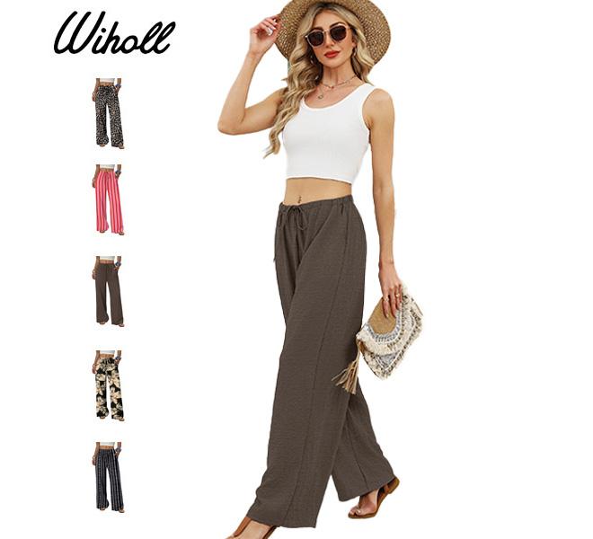 💖LAST DAY SALE 50% OFF💷Women's Summer Wide Leg Pants Flowy Drawstring Elastic Waist Trousers with Pockets