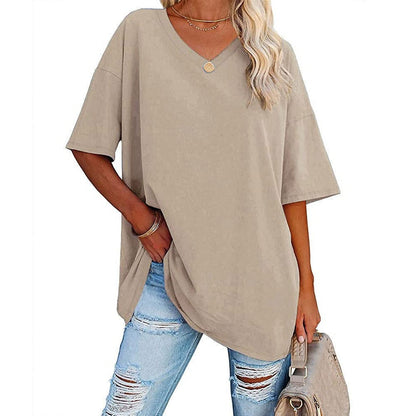 🌷2026 Summer Sale 50% OFF☀️Tankaneo Women's Plus Size V Neck T Shirts Summer Half Sleeve Tees Casual Loose Fit Cotton Tunic Top