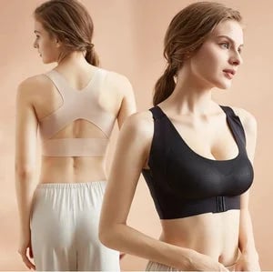 ⏳LAST DAY SALE ONLY 8.99!!👍✨Cross Back Front Closure Wireless Posture Support Bra– All-Day Comfort, Breathable & Summer-Ready 💕