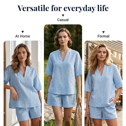 🔥 BIG CLEARANCE SALE 🔥☁️ 2026 New Arrival! 🍀Women's Casual V-Neck Two-Piece Short Set