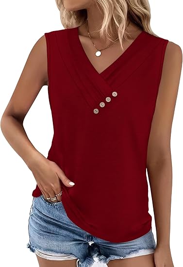 🏆Last Day Special Price ￡10.99!!💐2026 Women’s Button Down V Neck Loose Fit Tank Top