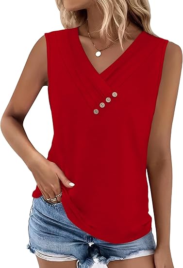 🏆Last Day Special Price ￡10.99!!💐2026 Women’s Button Down V Neck Loose Fit Tank Top