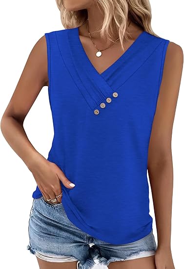 🏆Last Day Special Price ￡10.99!!💐2026 Women’s Button Down V Neck Loose Fit Tank Top