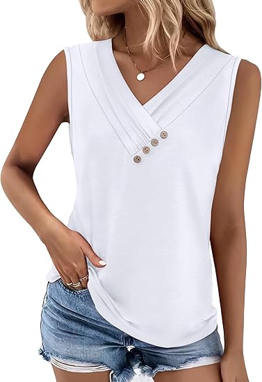 🏆Last Day Special Price ￡10.99!!💐2026 Women’s Button Down V Neck Loose Fit Tank Top