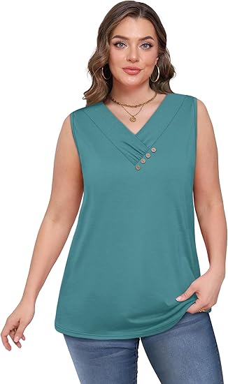 🏆Last Day Special Price ￡10.99!!💐2026 Women’s Button Down V Neck Loose Fit Tank Top