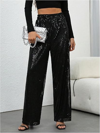 💖💃LAST DAY SALE 50% OFF👖✨Women's Sequin Sparkle Wide Leg Pants with Elastic Waistband✨