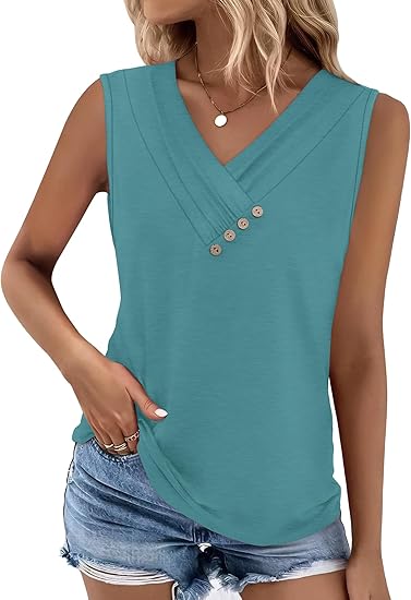 🏆Last Day Special Price ￡10.99!!💐2026 Women’s Button Down V Neck Loose Fit Tank Top