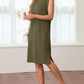 🔥2026 Summer Sale 60% OFF💥Women Round Neck Loose Split Wrinkle-Free Midi Dress with Pockets