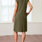🔥2026 Summer Sale 60% OFF💥Women Round Neck Loose Split Wrinkle-Free Midi Dress with Pockets