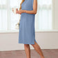 🔥2026 Summer Sale 60% OFF💥Women Round Neck Loose Split Wrinkle-Free Midi Dress with Pockets
