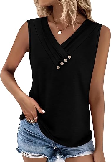 🏆Last Day Special Price ￡10.99!!💐2026 Women’s Button Down V Neck Loose Fit Tank Top